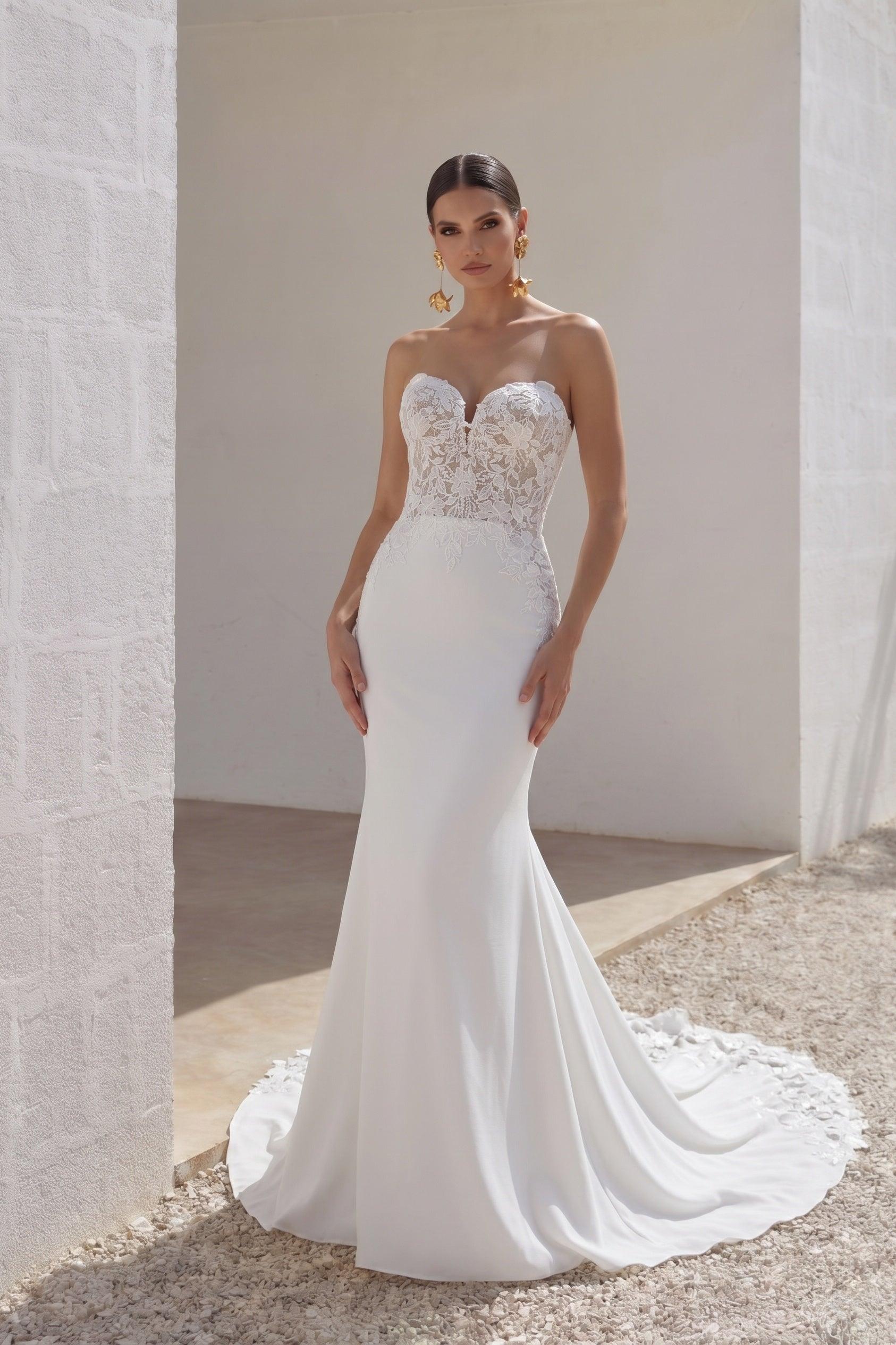 Trumpet-Mermaid Chapel Train Lace Luxuriant Satin Wedding Dress CW3248 - 45 Days / As Picture:Ivory/Nude / US0-UK2-EUR30 - COCOMELODY